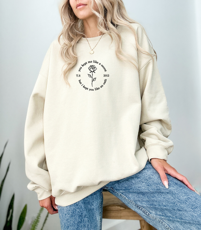 You Kept Me Like a Secret Taylor Swift Lyric Embroidered Sweatshirt